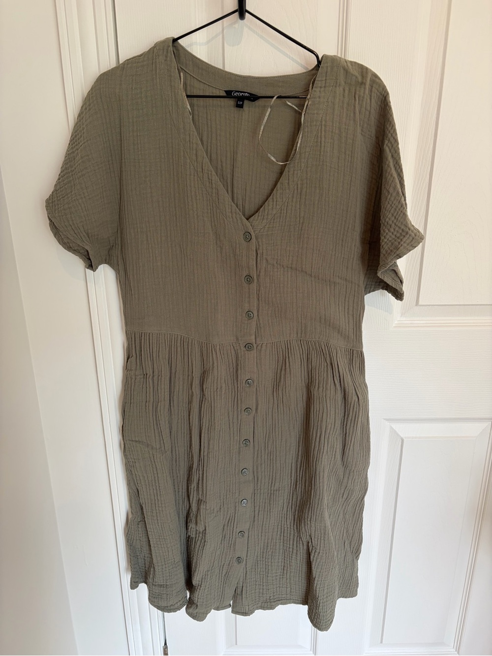George Olive Button-Front V-Neck Women's Dress